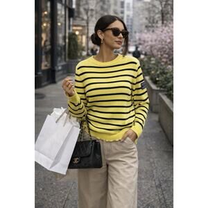 Lauren Jeans Co. Ralph Lauren Yellow Striped Sweater Preppy CozyCore Sz M